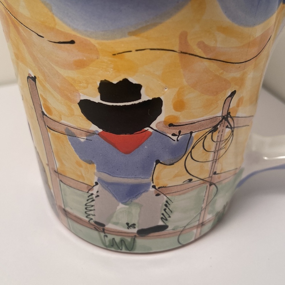 Vintage Cowboy mug outdoor western scene Hand Painted art Mug Artist signed - Picture 15 of 16